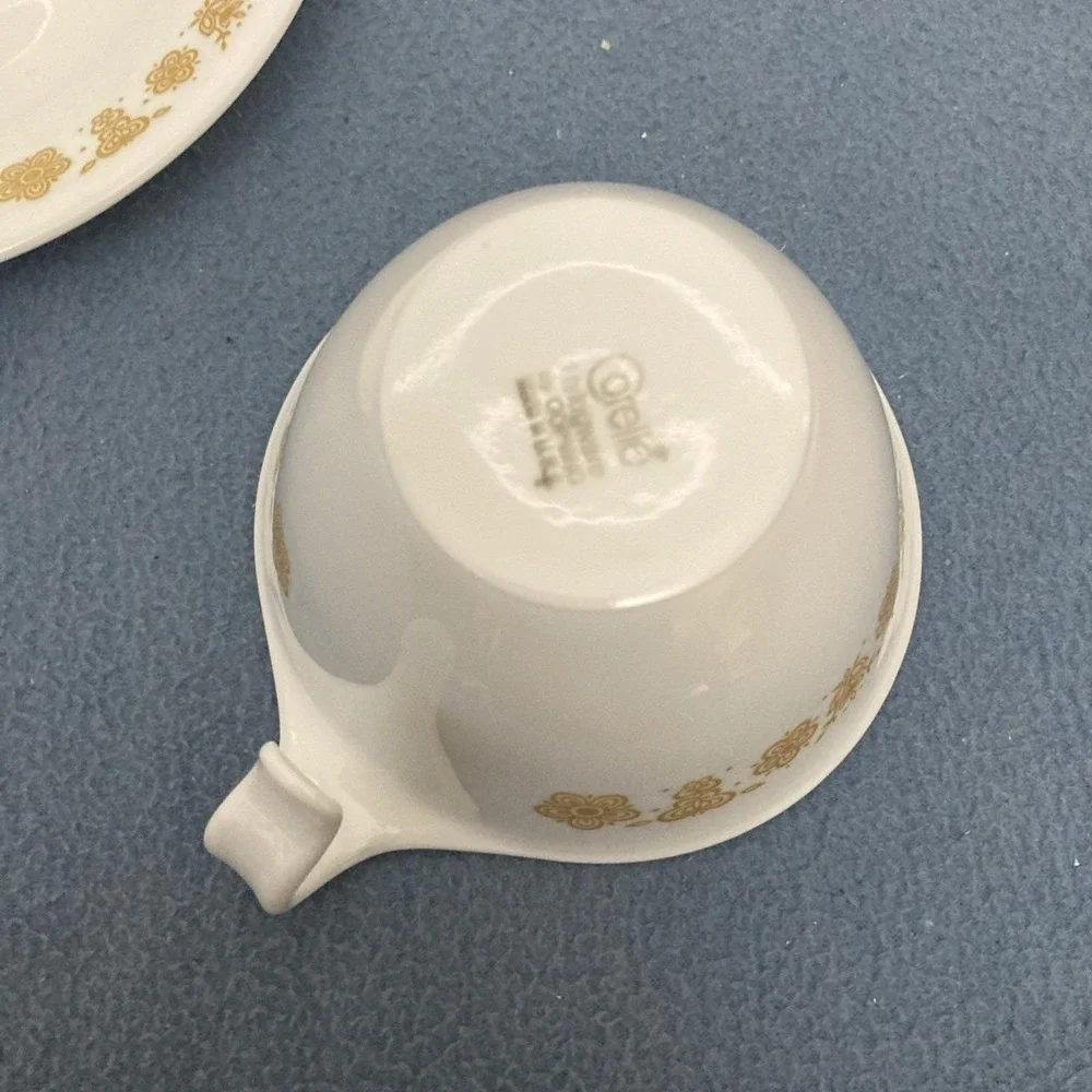 Vintage Corning Corelle Butterfly Gold Creamer/Syrup/Gravy Spout Cup‎ w/Saucer